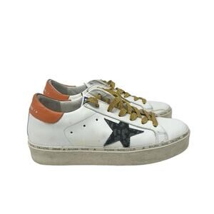 Golden Goose White and Orange Sneakers with Gold Laces